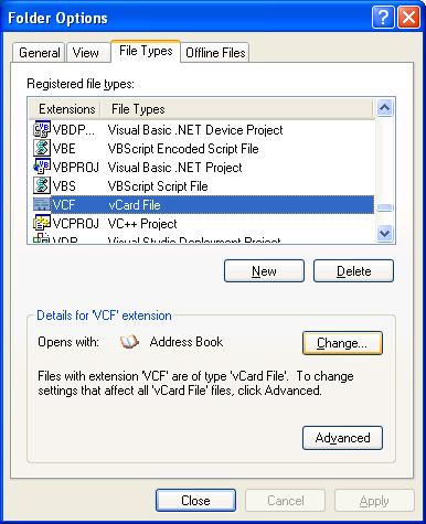 Vcardorganizer Help How To Change File Associations To Open Vcards Using Vcardorganizer